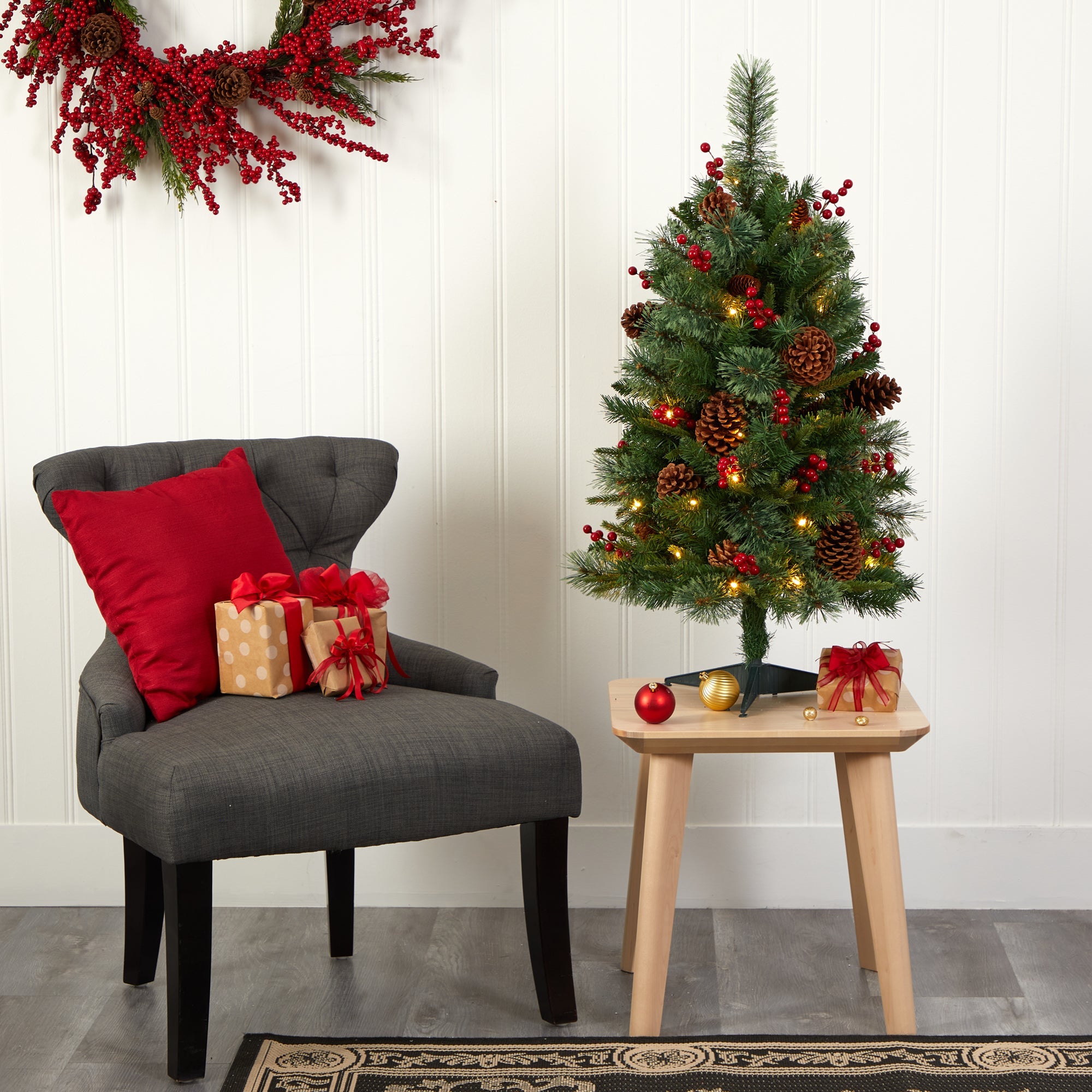 3' Norway Mixed Pine Artificial Christmas Tree w/ 50 Clear LED Lights