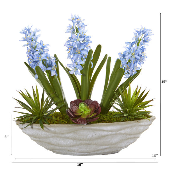 15" Hyacinth and Succulent Artificial Plant in Decorative Planter