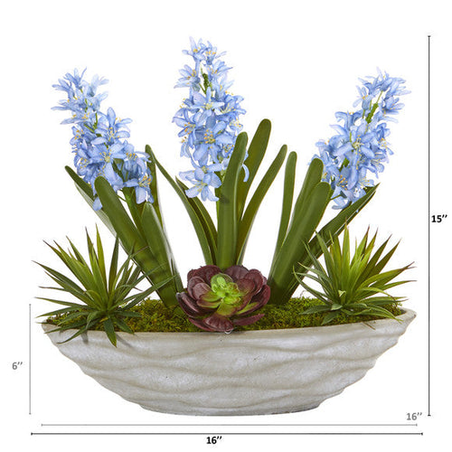 15" Hyacinth and Succulent Artificial Plant in Decorative Planter