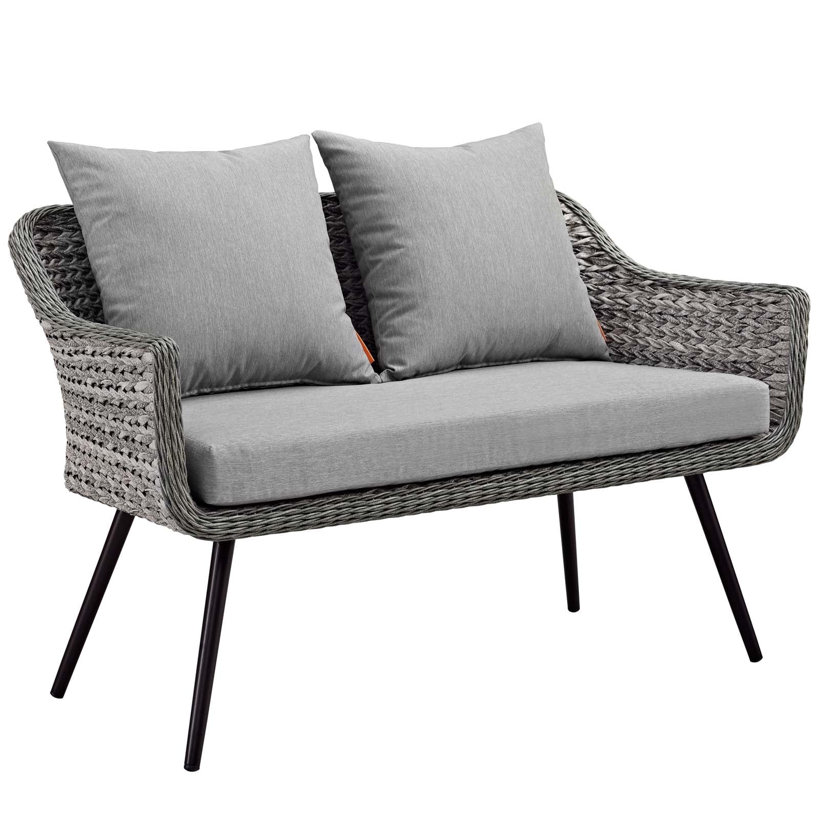 Endeavor 5 Piece Outdoor Patio Wicker Rattan Loveseat Armchair Coffee + Side Table Set by Modway