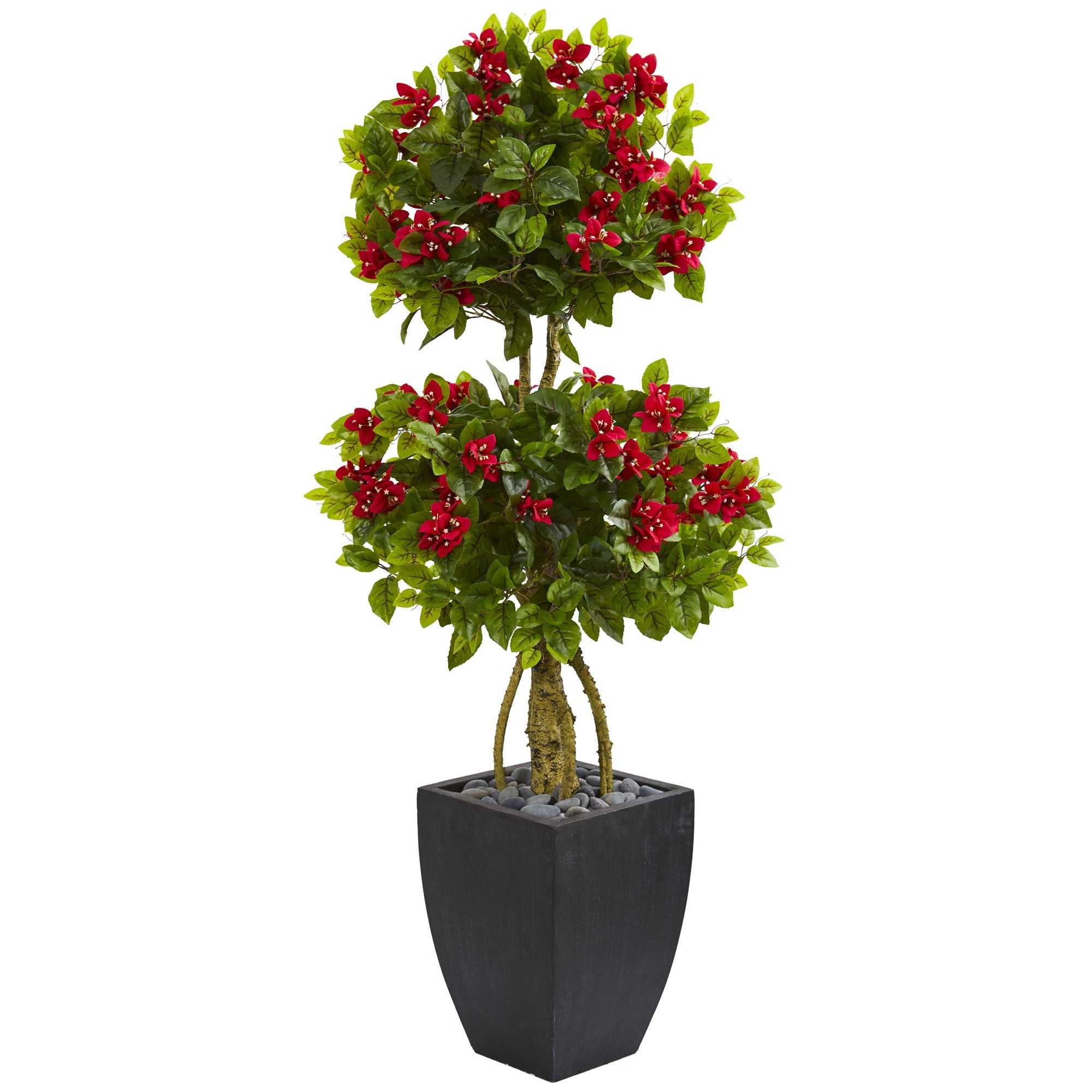 5' Double Ball Bougainvillea Artificial Tree in Black Wash Planter