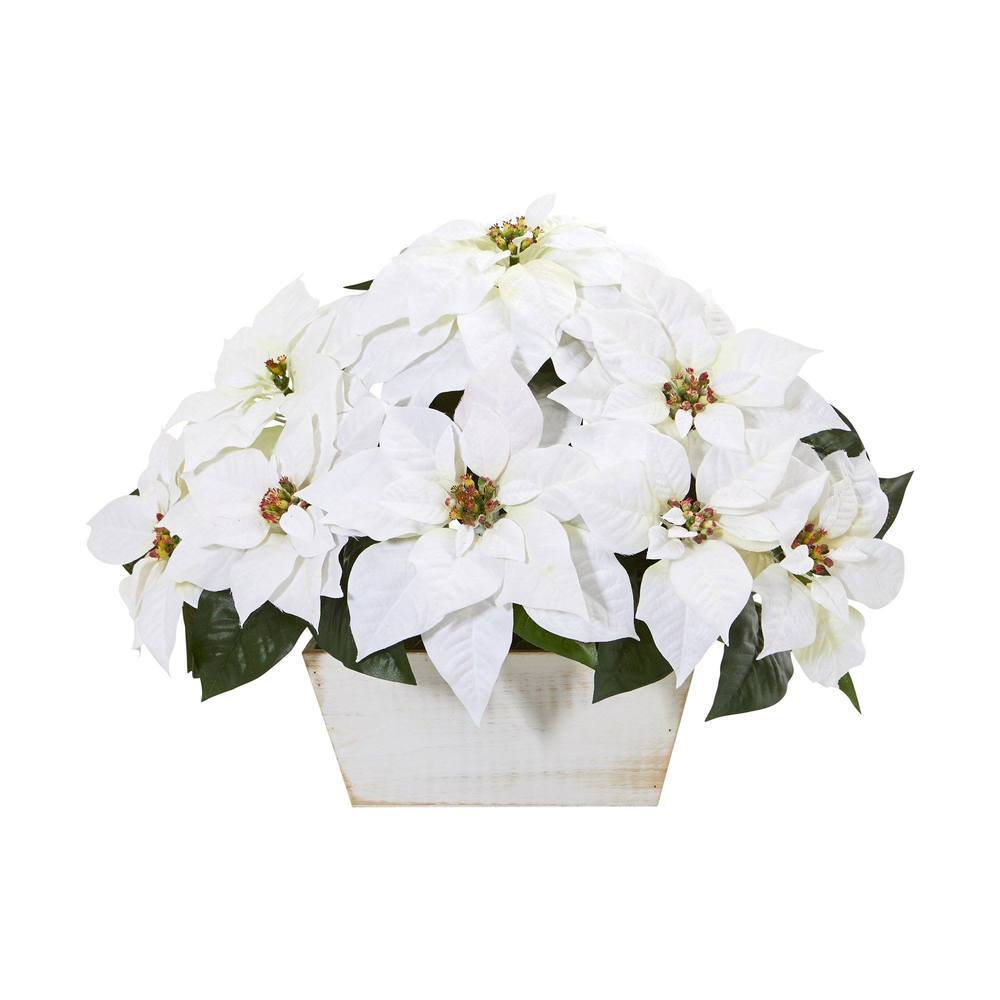 16"  Poinsettia Artificial Arrangement in White Wash Planter