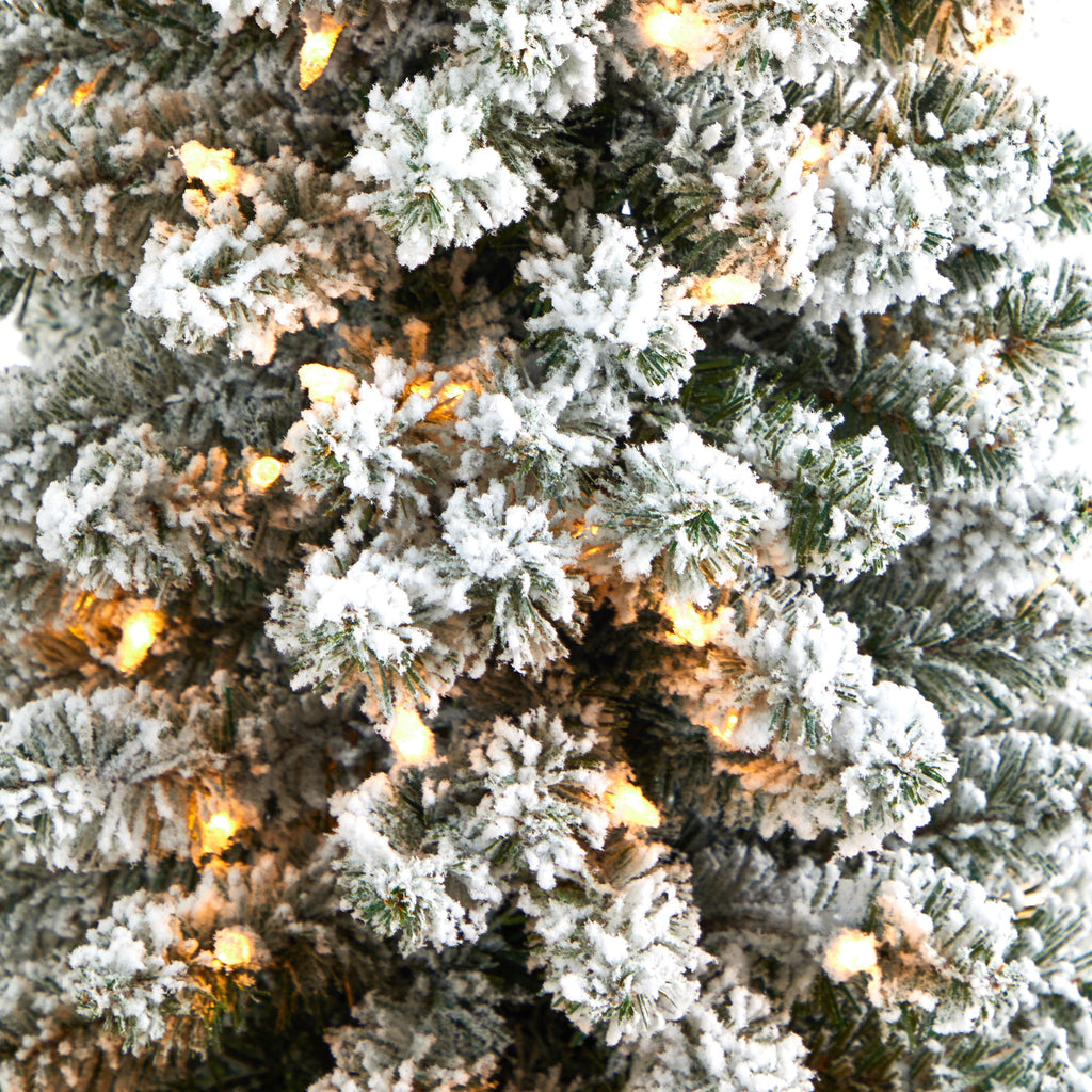 5.5' Flocked Pencil Artificial Christmas Tree w/ 200 Clear Lights