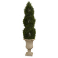 5' Double Pond Cypress Artificial Spiral Topiary Tree in Urn UV Resistant