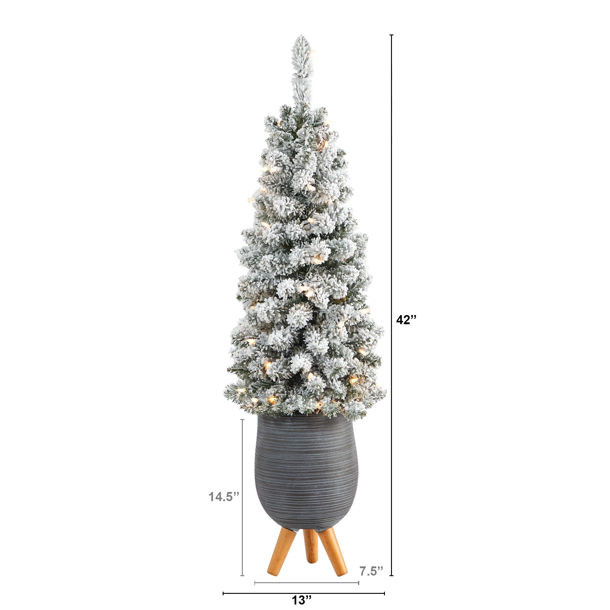3.5' Flocked Pencil Artificial Christmas Tree w/ 50 Clear Lights & 132 Bendable