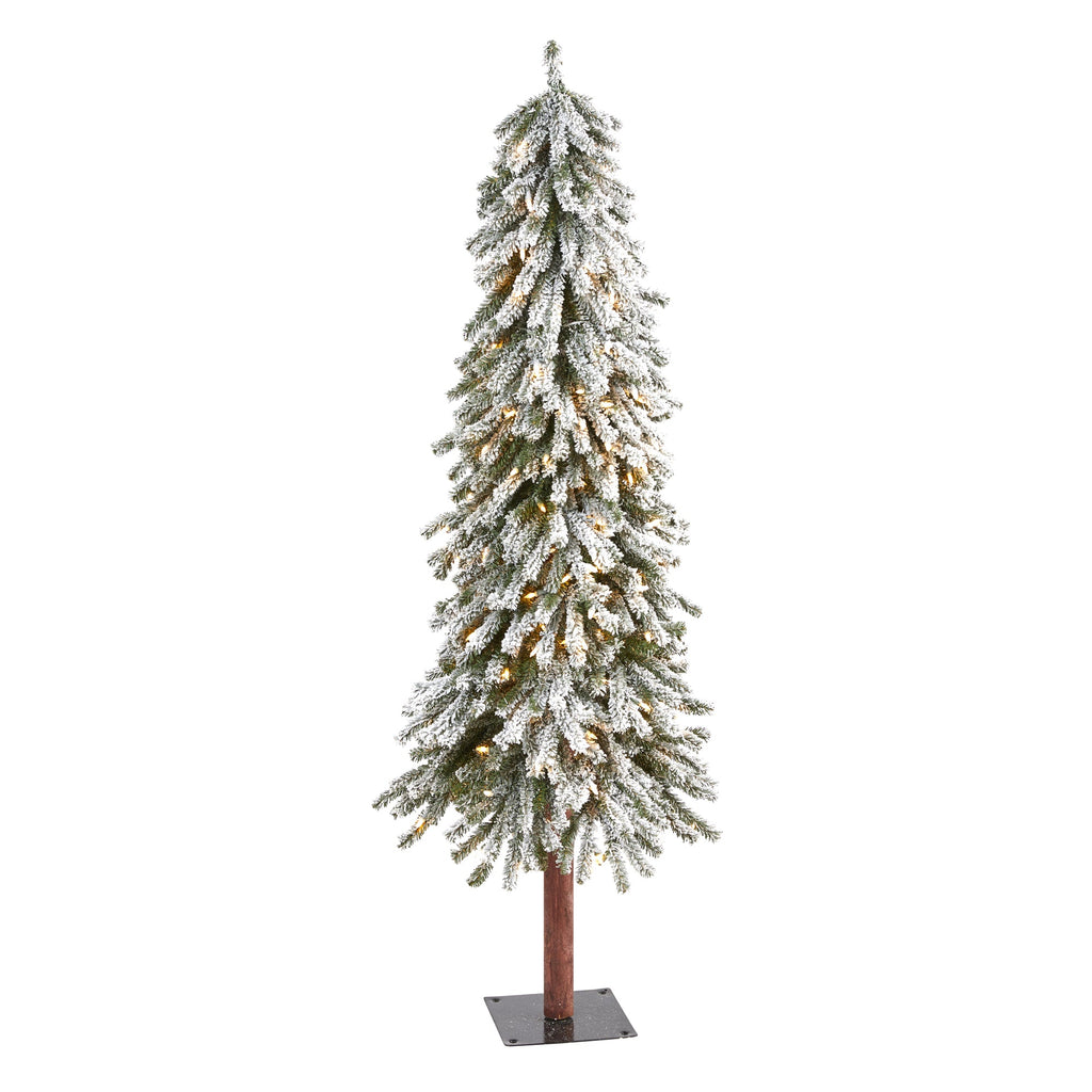 5' Flocked Grand Alpine Artificial Christmas Tree with 200 Clear Lights