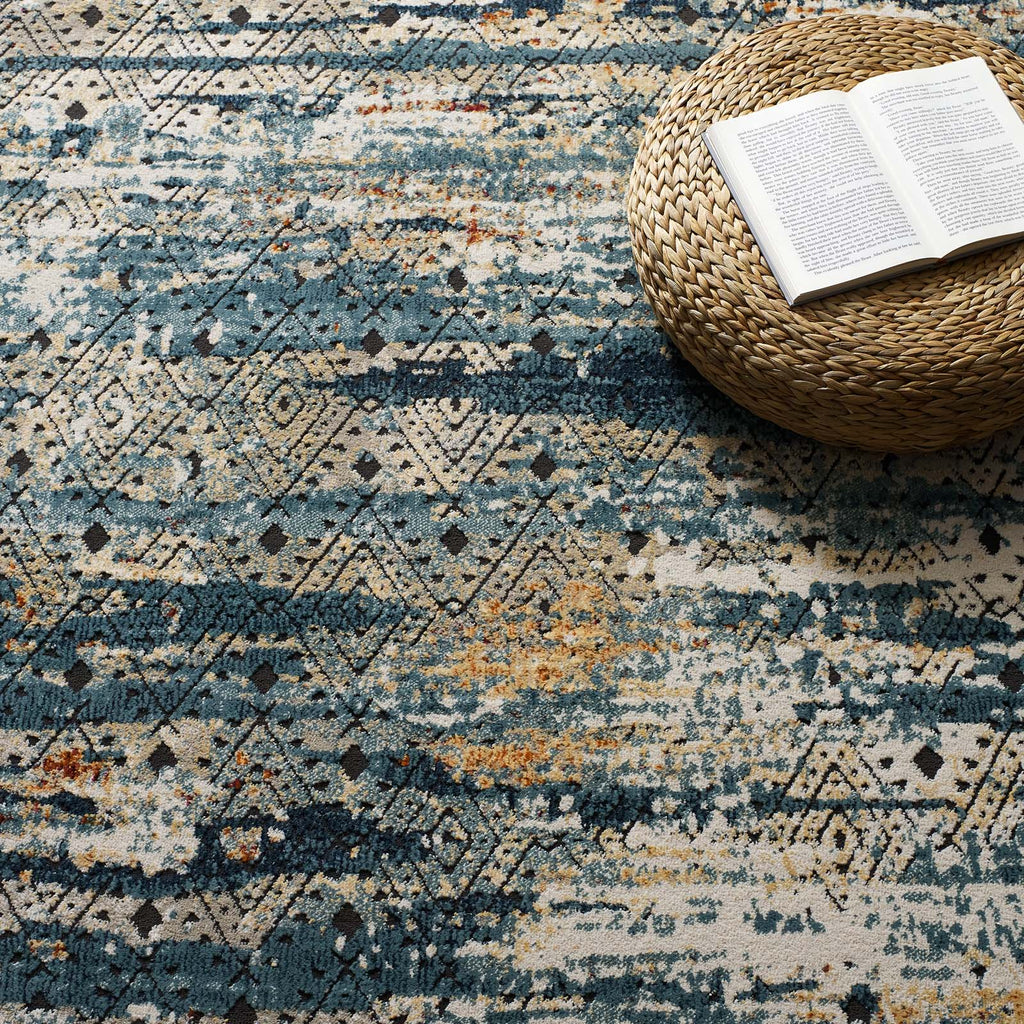 Tribute Eisley Rustic Distressed Transitional Diamond Lattice 5x8 Area Rug by Modway