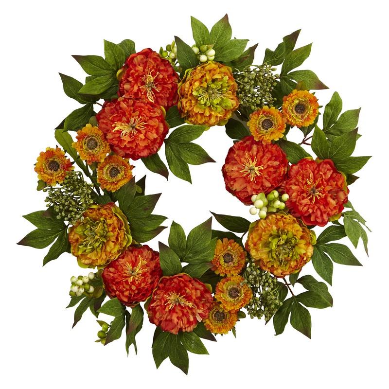 24"  Peony and Mum Wreath
