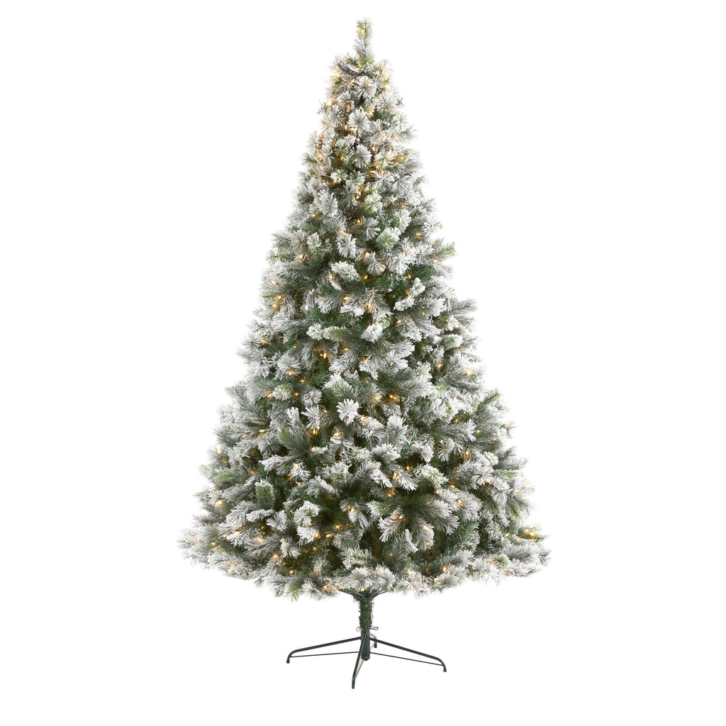 9' Flocked Oregon Pine Artificial Christmas Tree with 600 Clear Lights