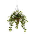3.5' Poinsettia and Variegated Holly Artificial Plant in Hanging Cone Basket
