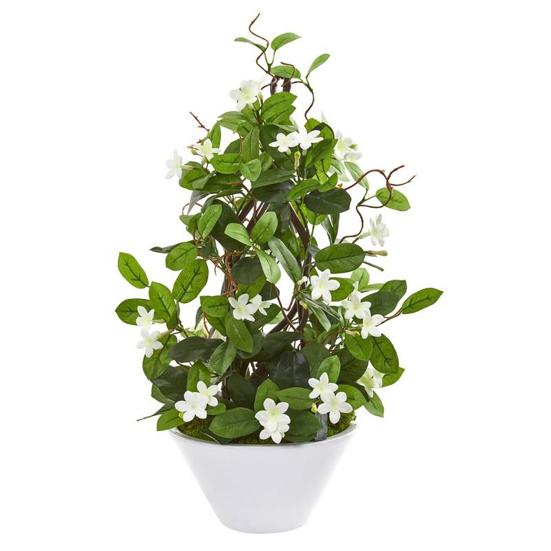 24"  Stephanotis Artificial Climbing Plant in White Planter