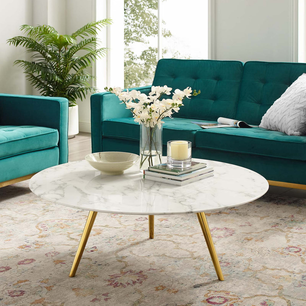 Lippa 40" Round Faux Marble Coffee Table with Tripod Base by Modway