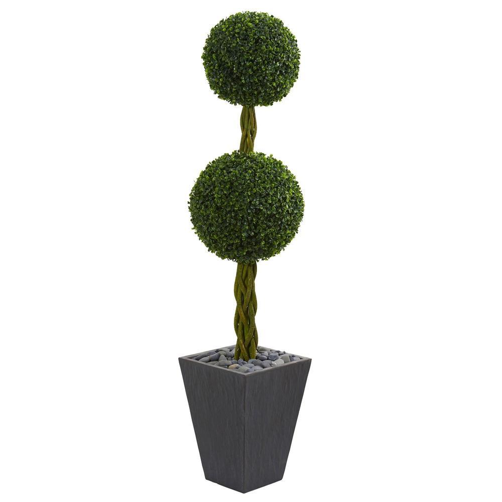 5' Double Ball Boxwood Topiary in Slate Planter UV Resistant r)