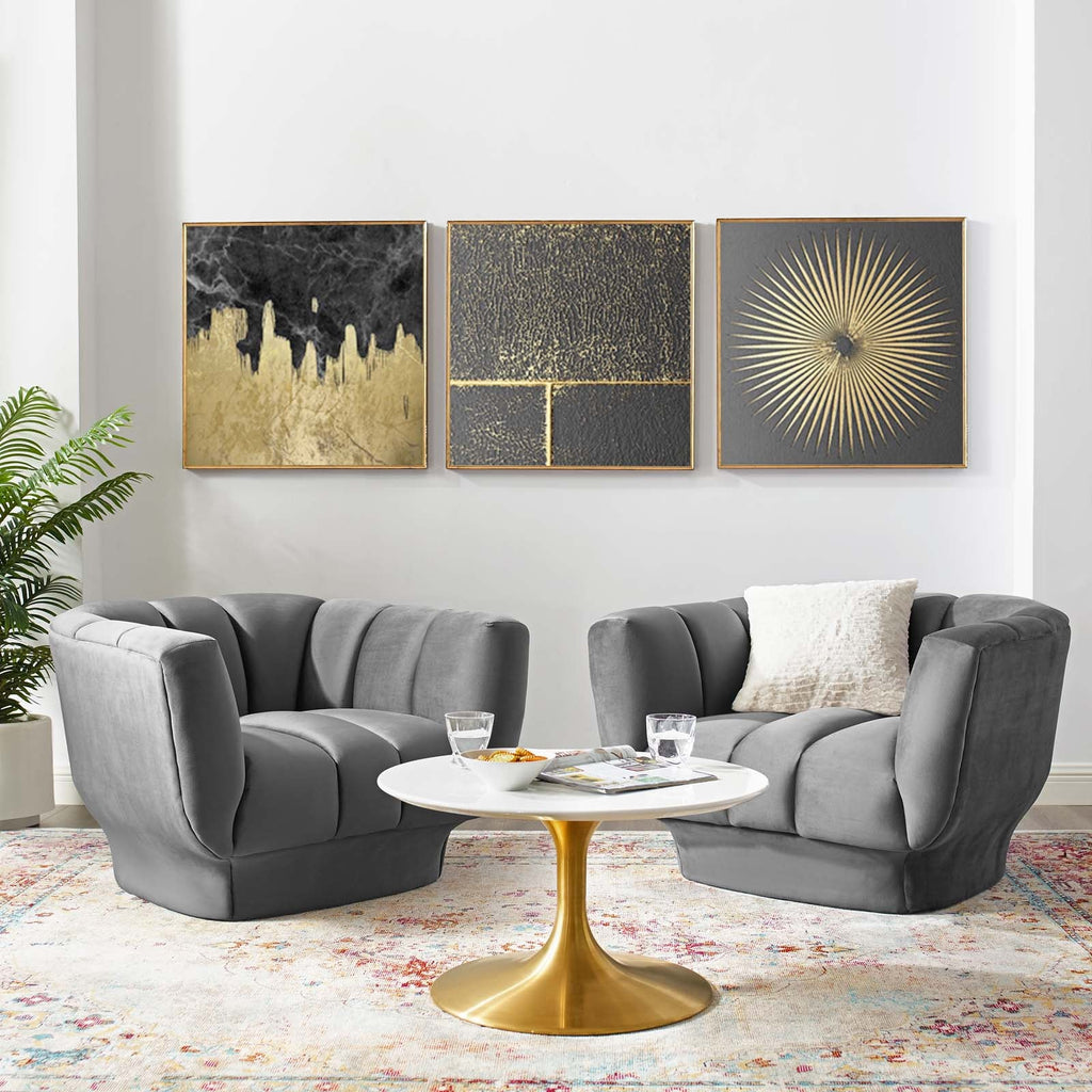 Entertain Vertical Channel Tufted Performance Velvet Armchair Set of 2 by Modway