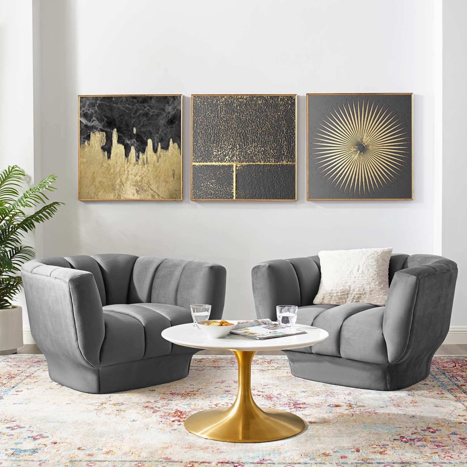 Entertain Vertical Channel Tufted Performance Velvet Armchair Set of 2 by Modway