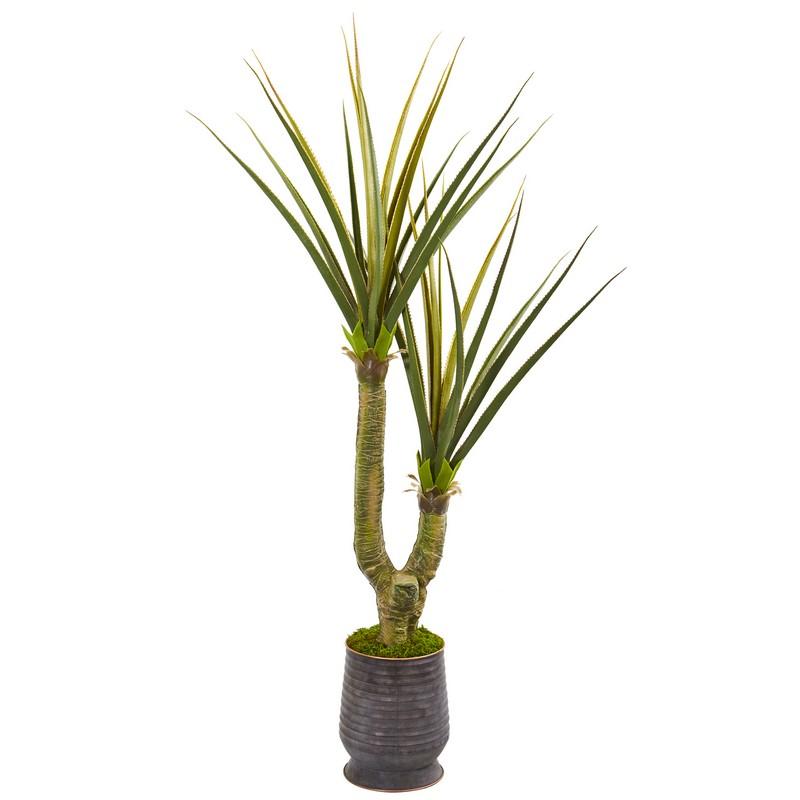 69"  Yucca Artificial Plant in Ribbed Metal Planter