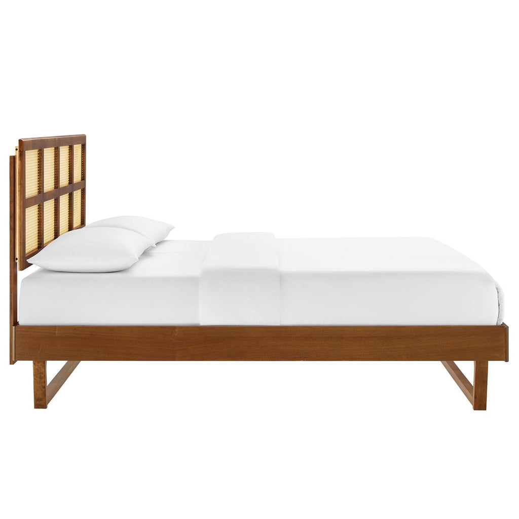 Sidney Cane and Wood Full Platform Bed With Angular Legs by Modway