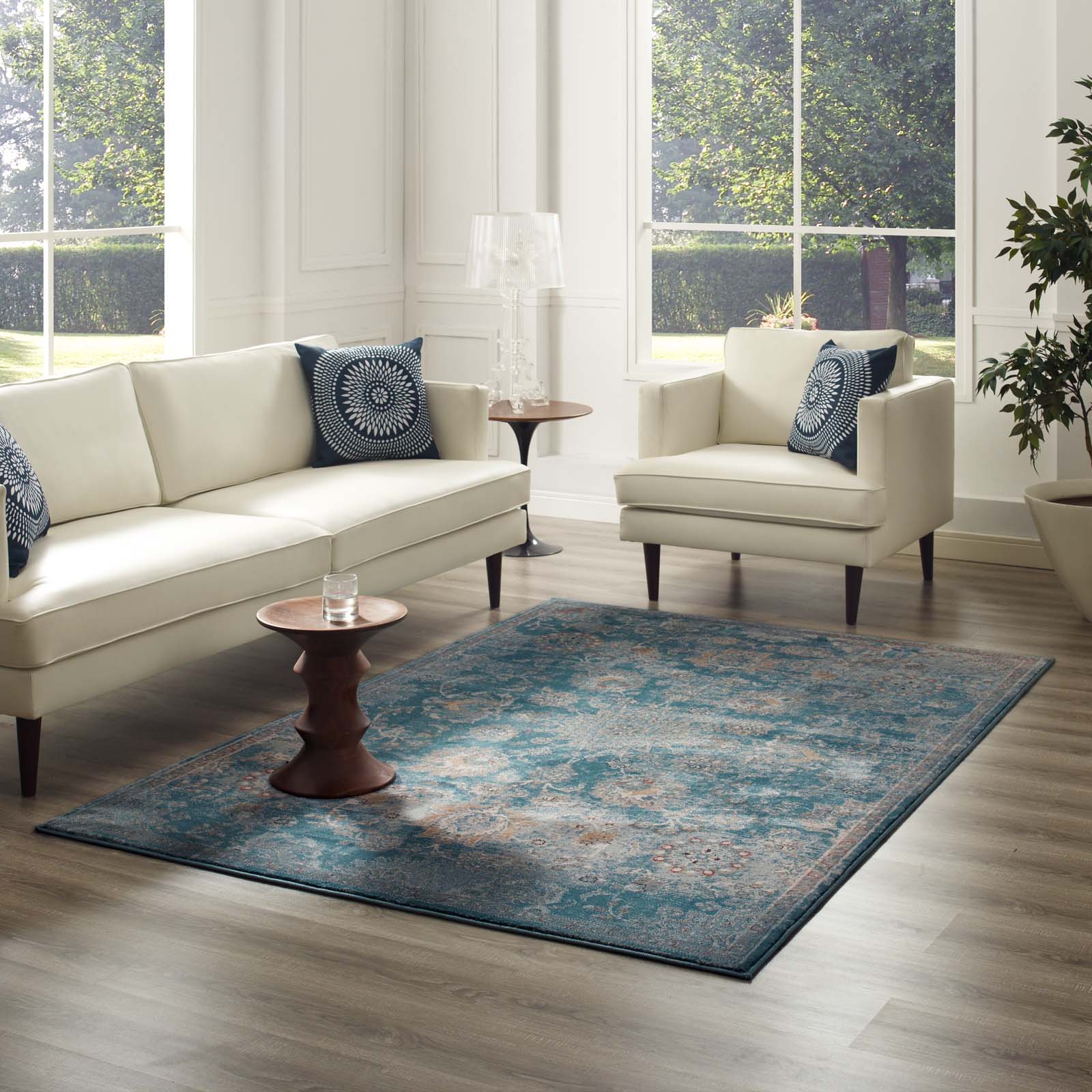 Cynara Distressed Floral Vintage Medallion 8x10 Area Rug by Modway