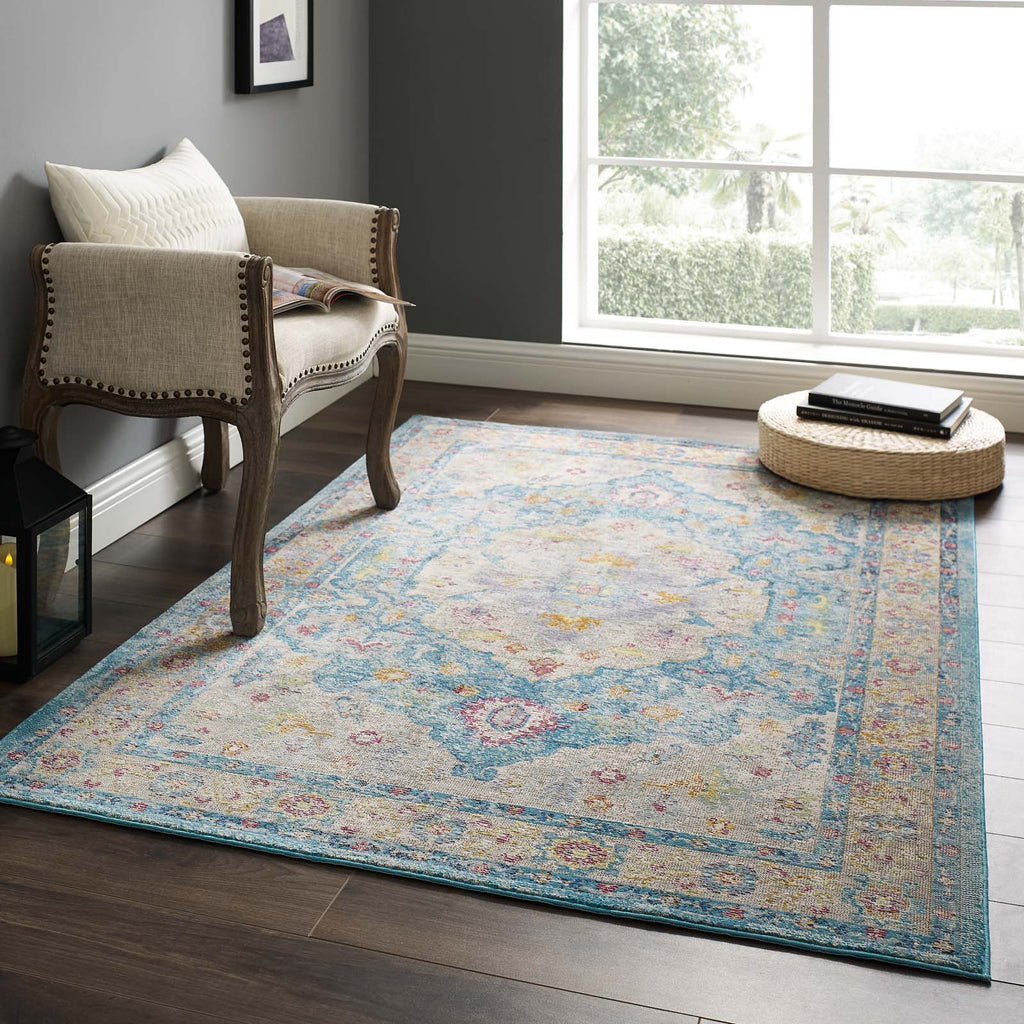 Success Anisah Distressed Floral Vintage Medallion 4x6 Area Rug by Modway