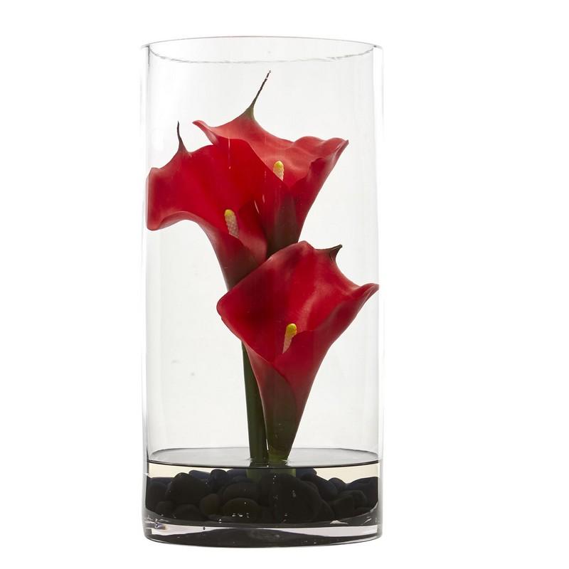 12" Calla Lily Artificial Arrangement in Cylinder Glass