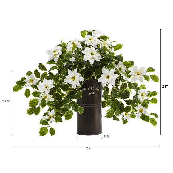 21" Poinsettia and Variegated Holly Artificial Plant in Decorative Planter