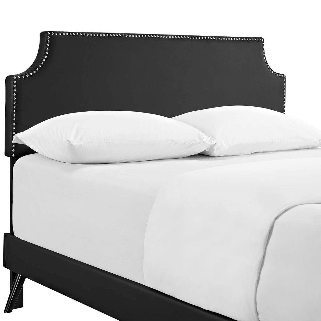 Corene Queen Vinyl Platform Bed with Round Splayed