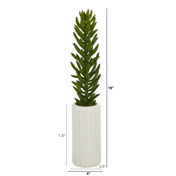 19" Succulent Artificial Plant in White Planter