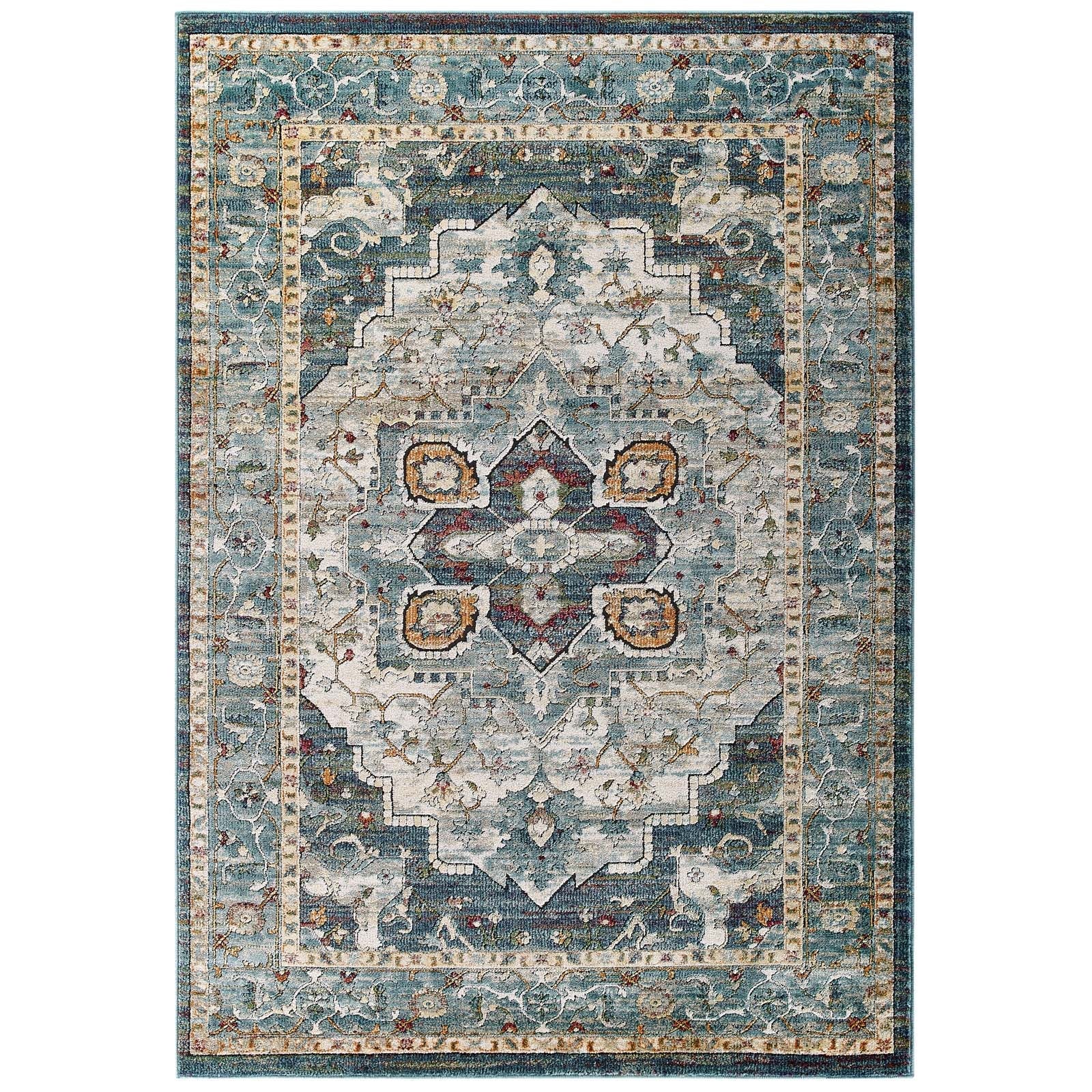 Tribute Diantha Distressed Vintage Floral Vintage Medallion 5x8 Area Rug by Modway