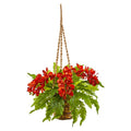 29"  Phalaenopsis Orchid and Fern Artificial Plant in Hanging Basket