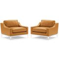 Harness Stainless Steel Base Leather Armchair Set of 2 by Modway
