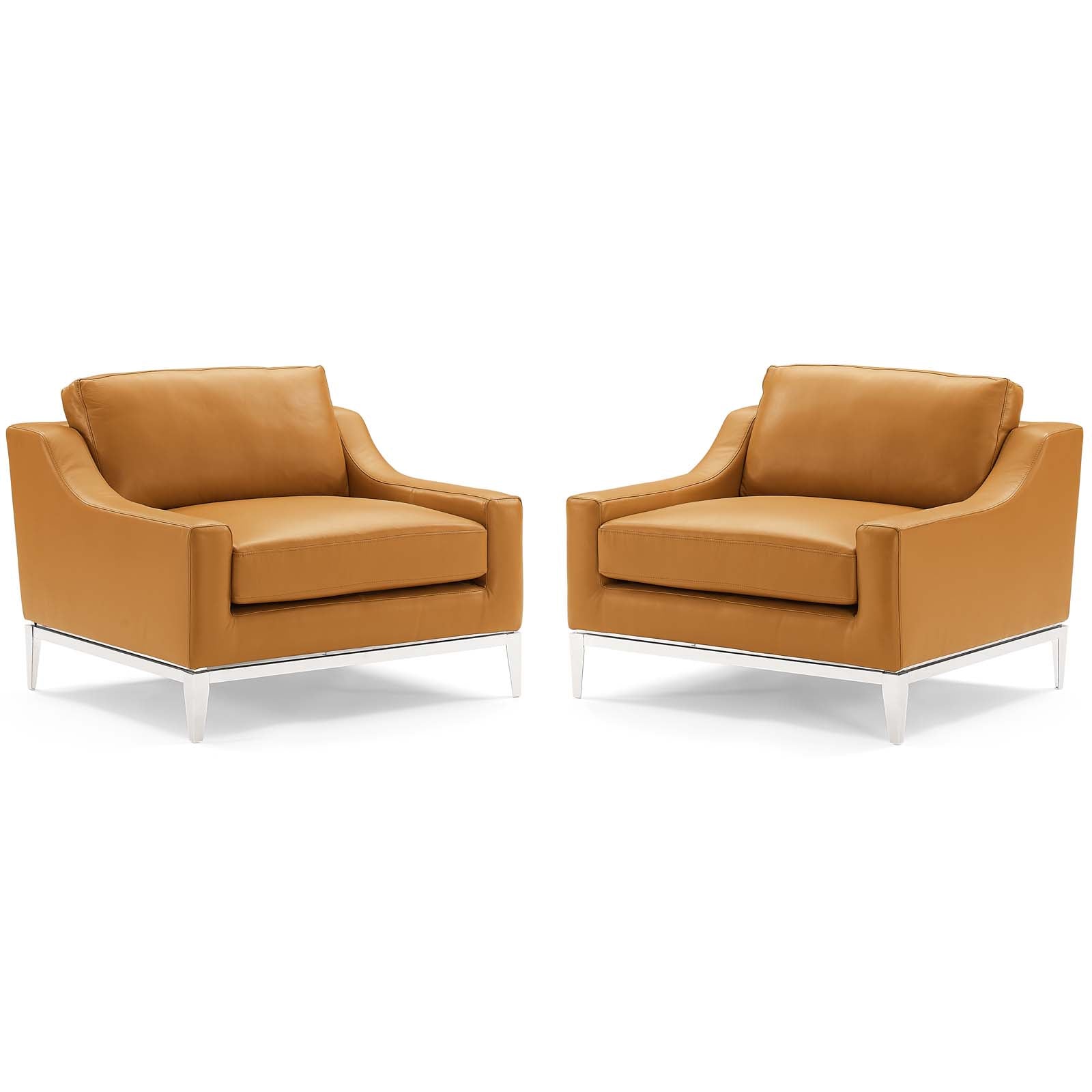 Harness Stainless Steel Base Leather Armchair Set of 2 by Modway