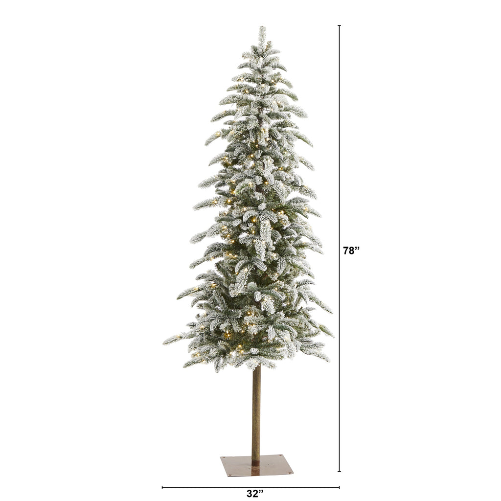 6.5' Flocked Washington Alpine Christmas Artificial Tree w/250 White Warm LED