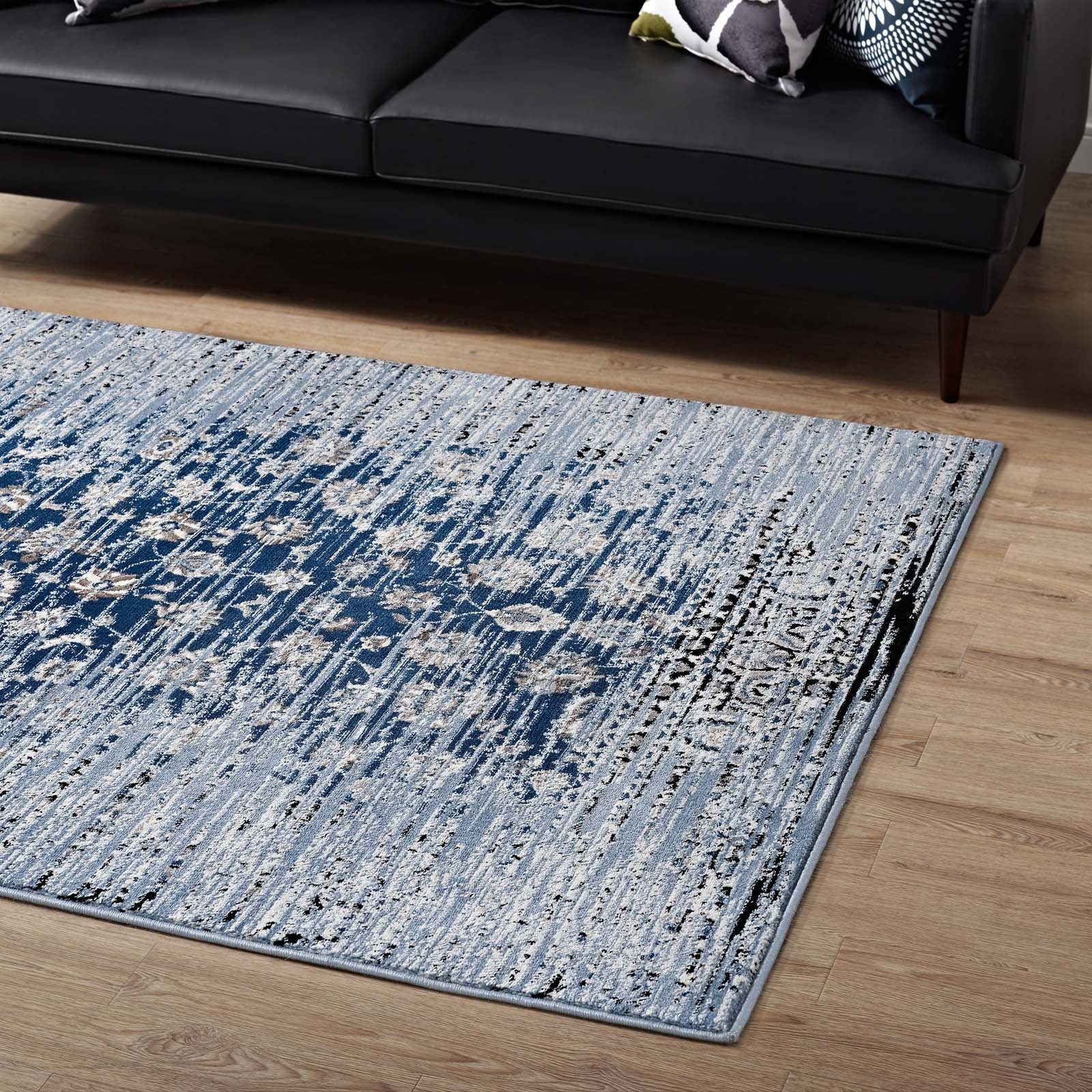 Chiara Distressed Floral Lattice Contemporary 5x8 Area Rug by Modway