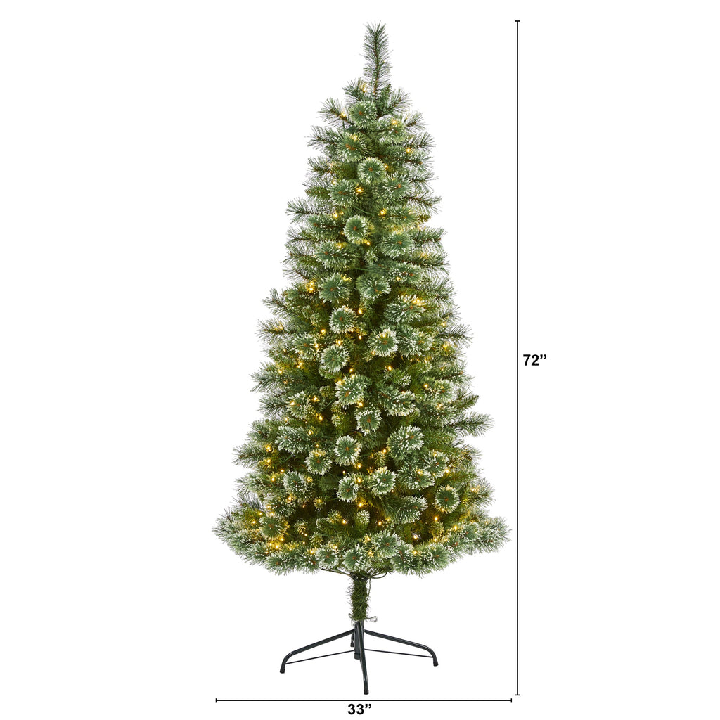 6' Wisconsin Slim Snow Tip Pine Artificial Christmas Tree w/ 300 Clear LED Light