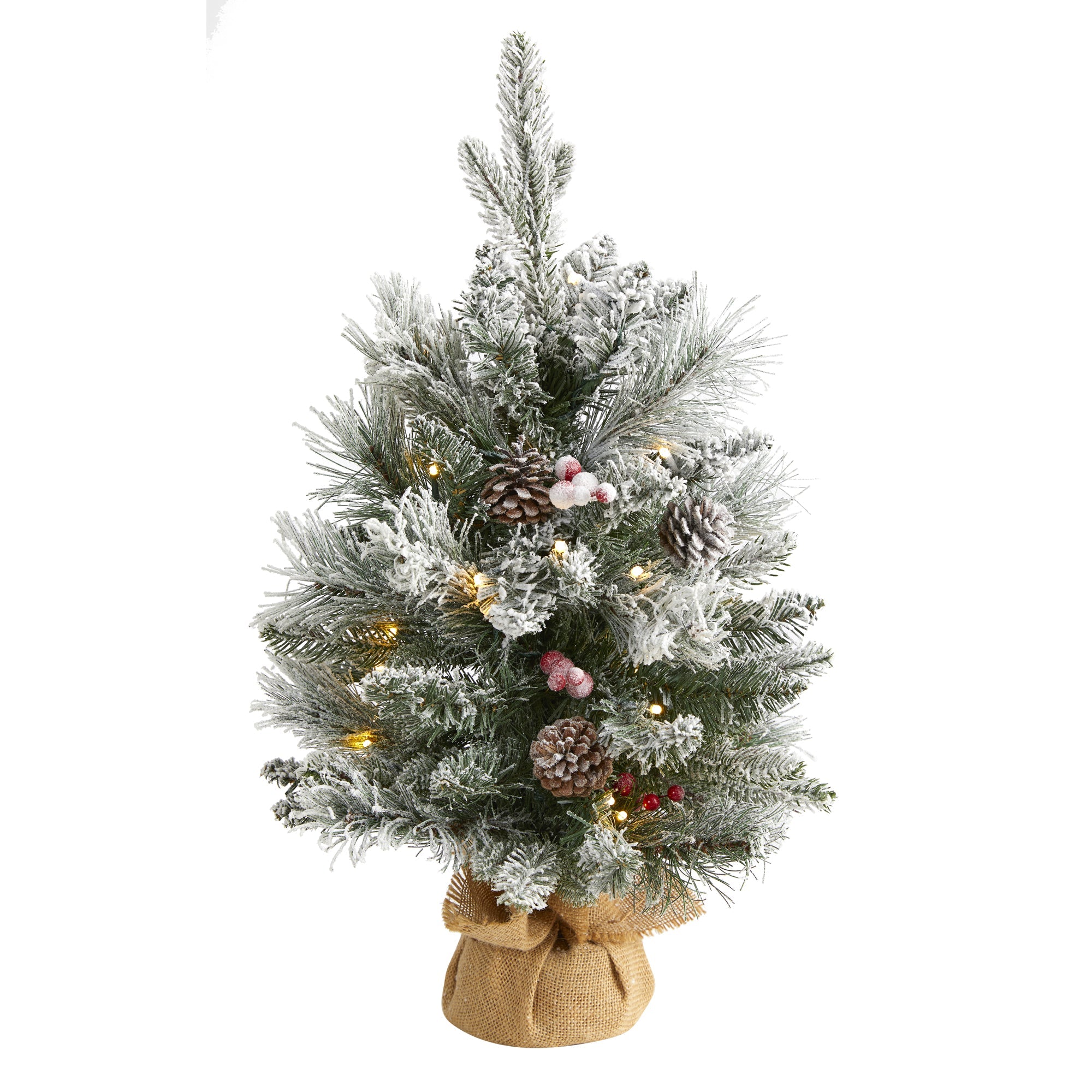 2' Flocked Artificial Christmas Tree w/ 30 Clear Lights, 73 Bendable Branches, P