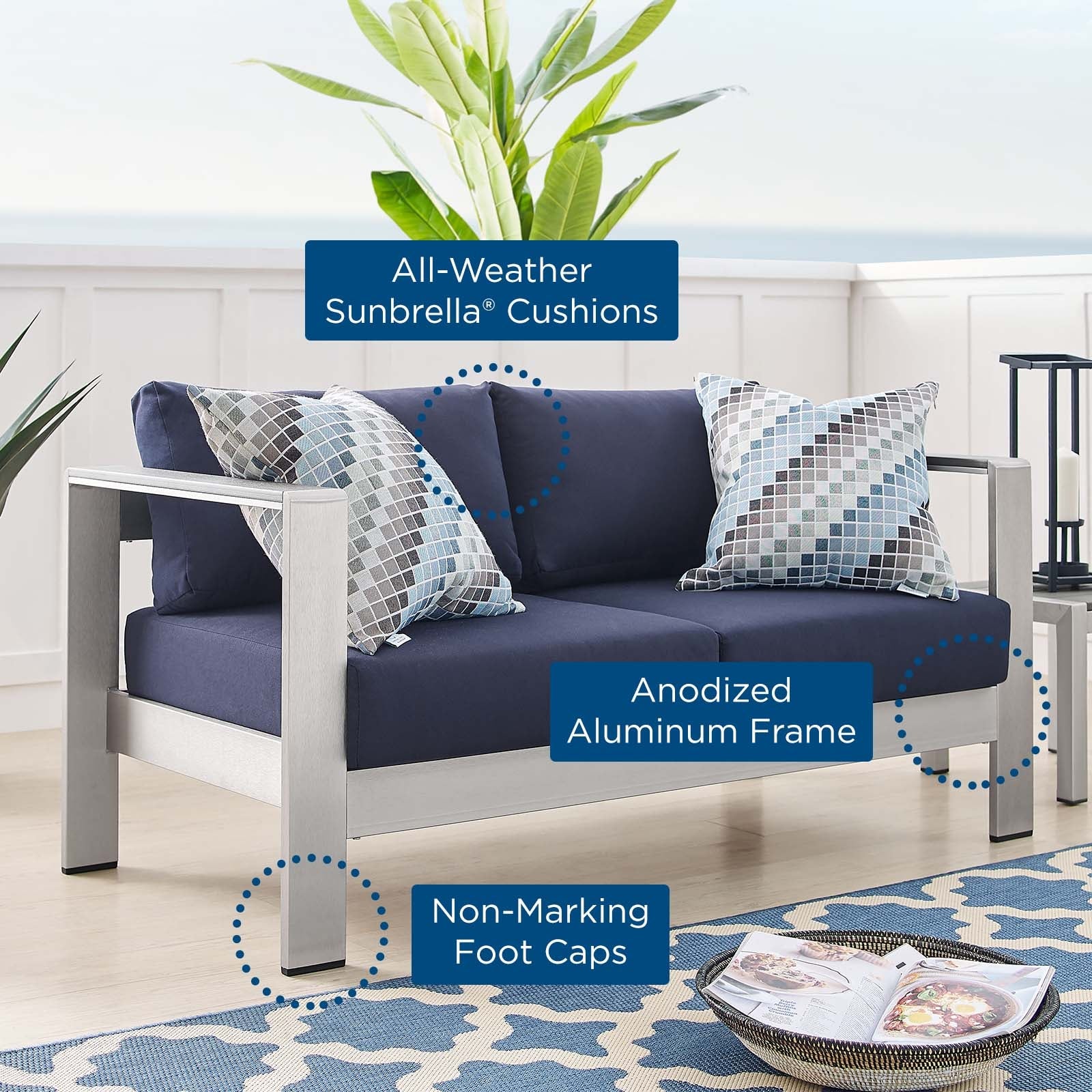 Shore Sunbrella¨ Fabric Aluminum Outdoor Patio Loveseat by Modway