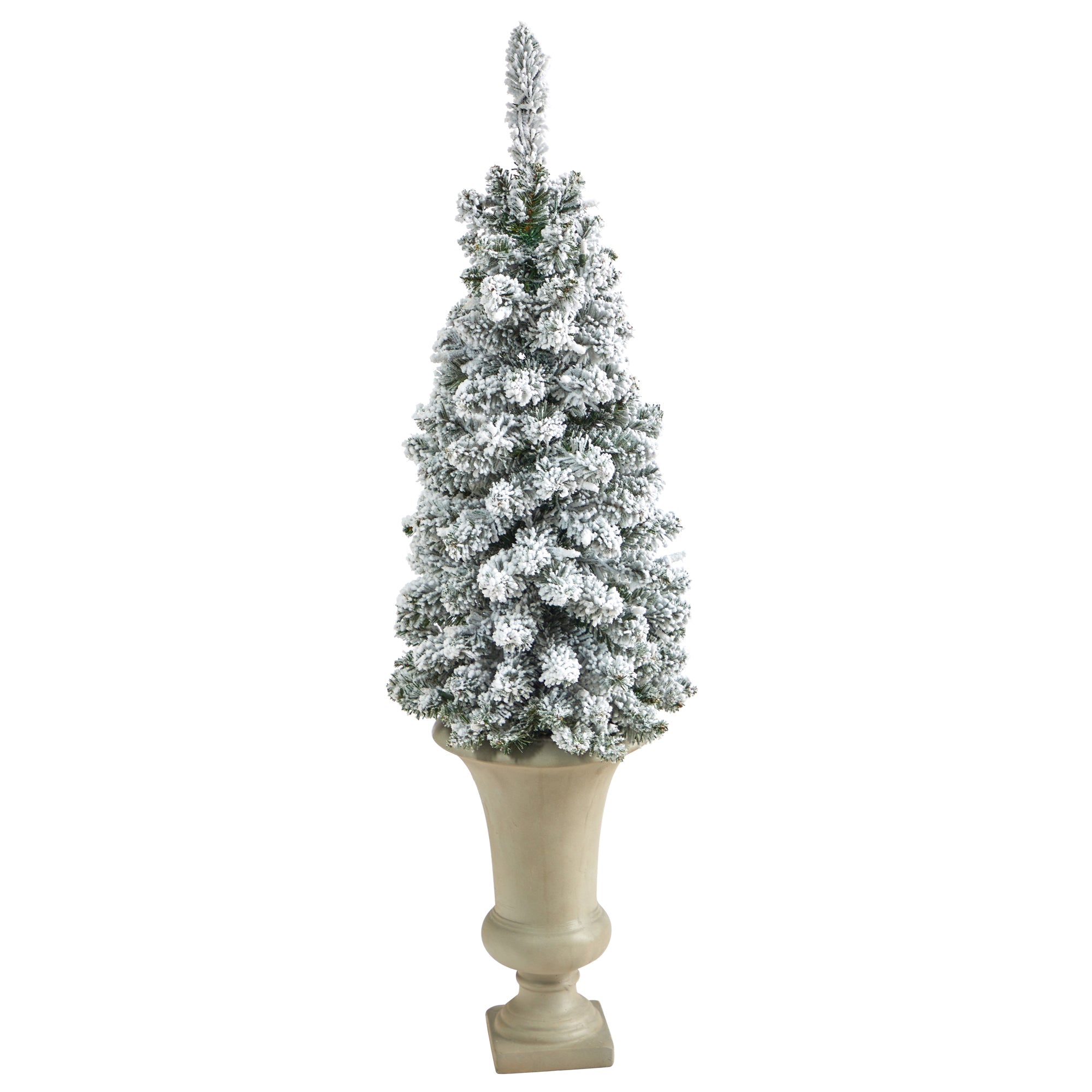 3.5' Flocked Pencil Artificial Christmas Tree w/ 50 Clear Lights & 132 Bendable