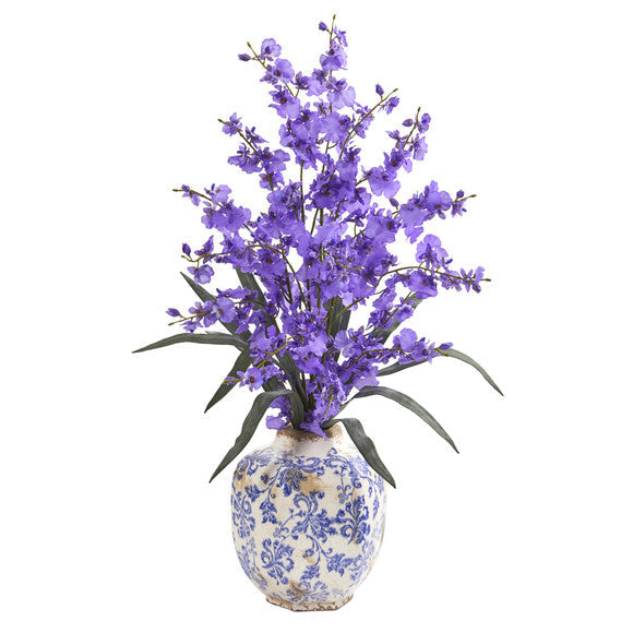 28" Dancing Lady Orchid Artificial Arrangement in Decorative Vase