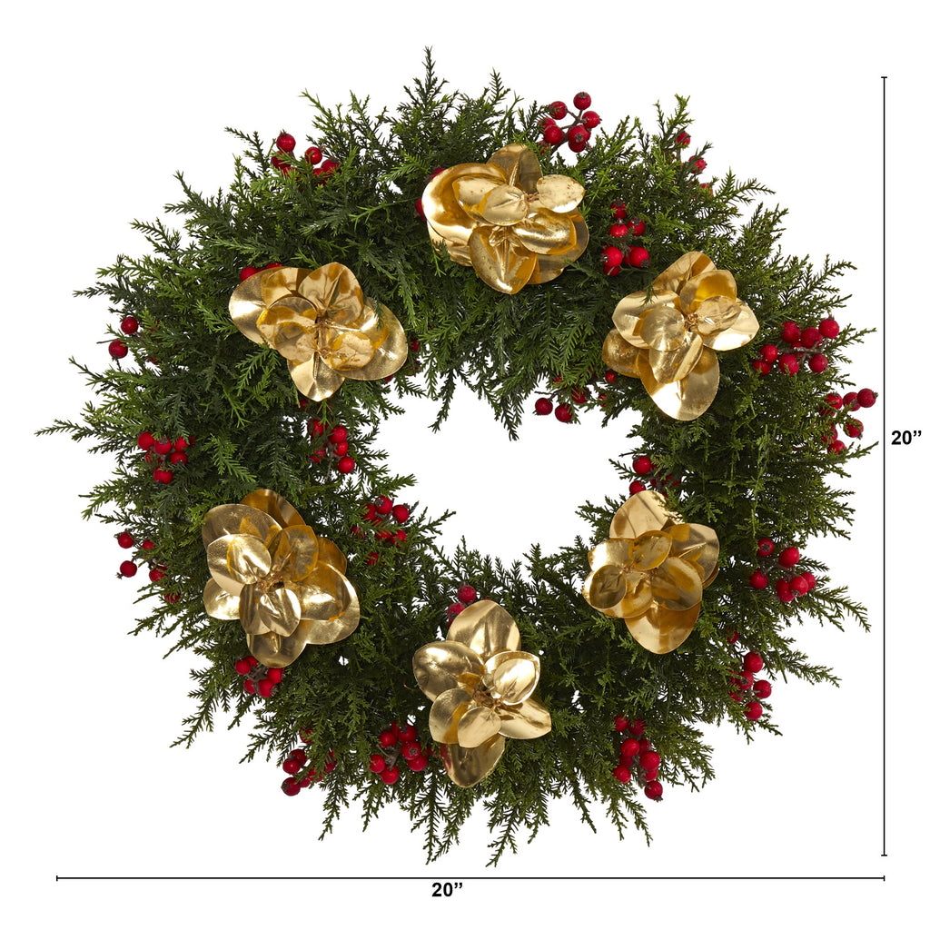 20" Cedar Berry and Metallic Eucalyptus Artificial Wreath