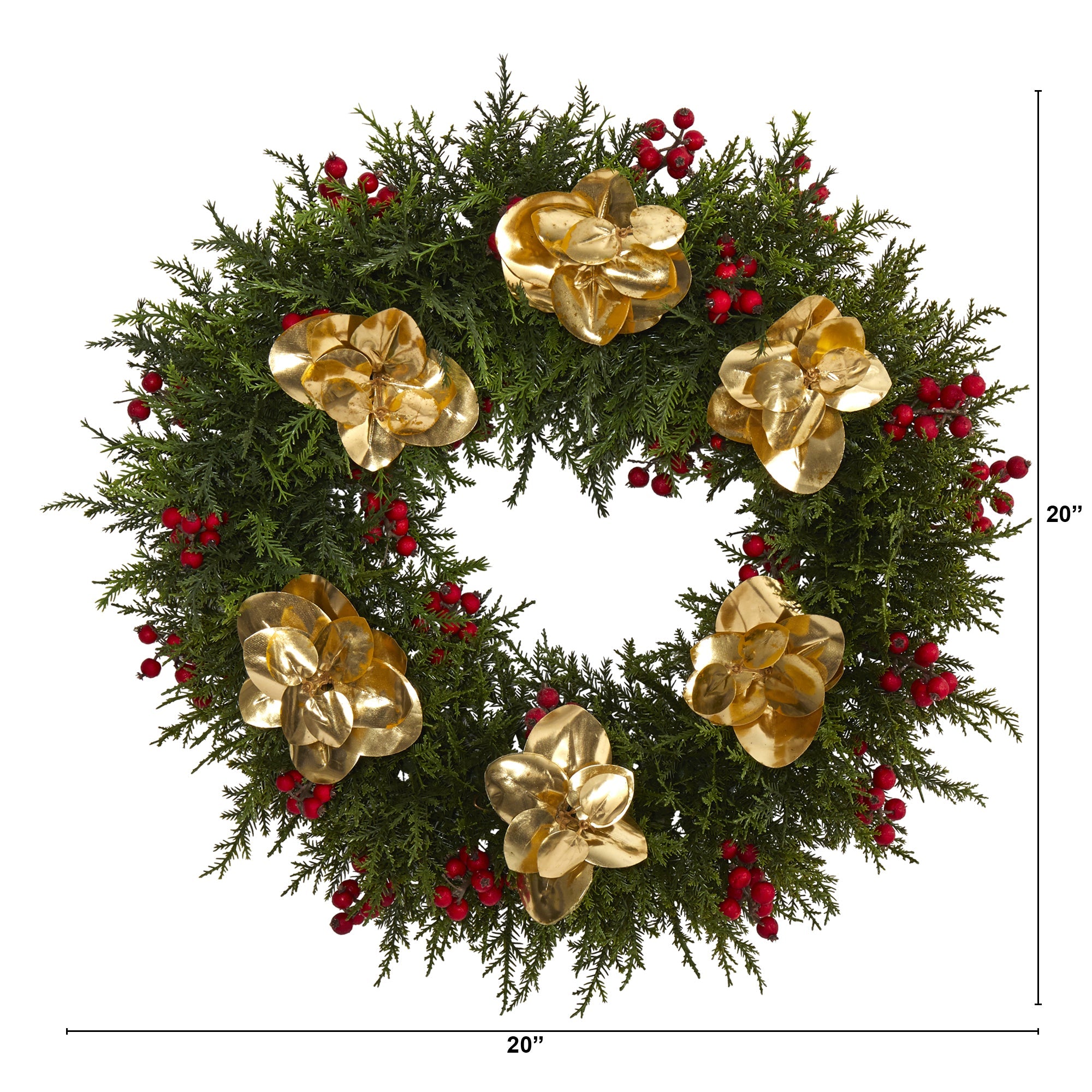 20" Cedar Berry and Metallic Eucalyptus Artificial Wreath