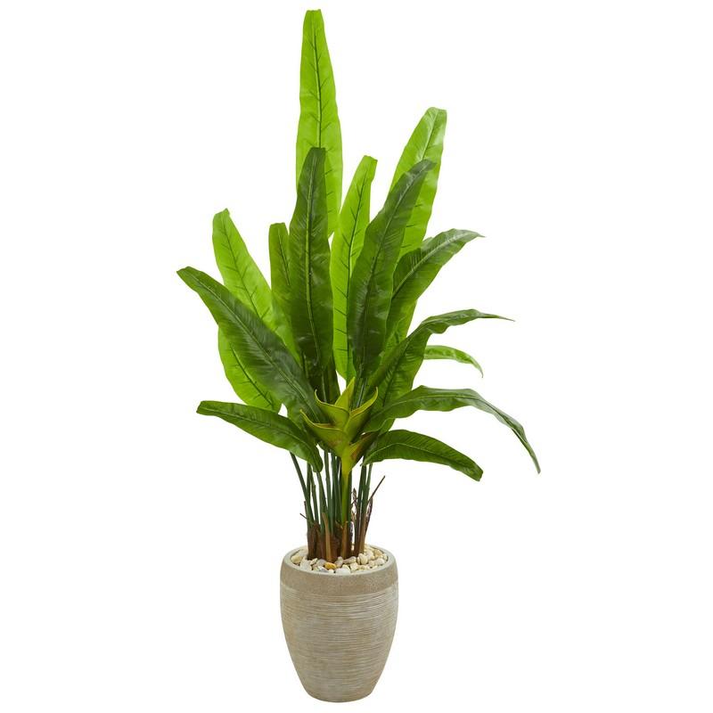 64"  Travelers Palm Artificial Tree in Sand Colored Planter