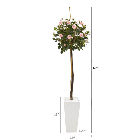 5' Rose Topiary Artificial Tree in White Planter