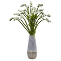 23"  Baby Breath Artificial Arrangement in Oval Vase with Gold Trimming