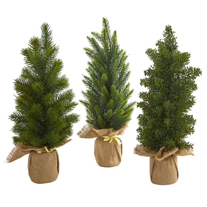 15"  Mini Cypress and Pine Artificial Tree (Set of 3)