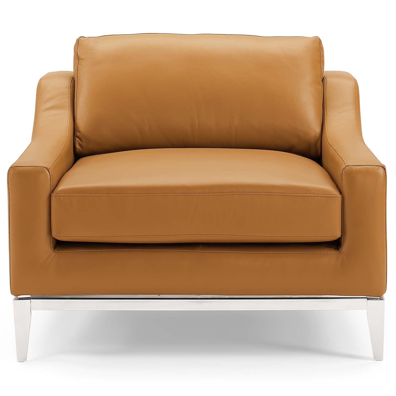 Harness Stainless Steel Base Leather Armchair by Modway