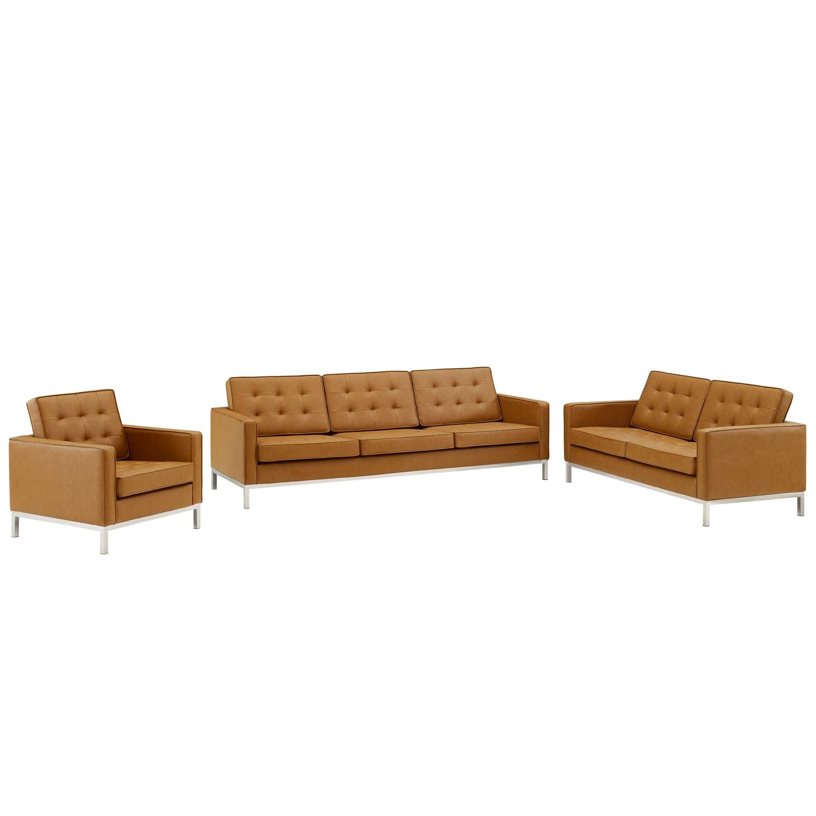 Loft 3 Piece Tufted Upholstered Faux Leather Set by Modway
