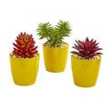 9"  Mixed Succulent Artificial Plant in Yellow Vase (Set of 3)