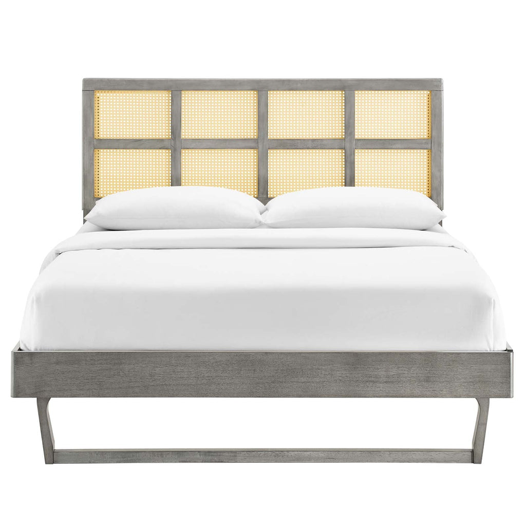 Sidney Cane and Wood Full Platform Bed With Angular Legs by Modway