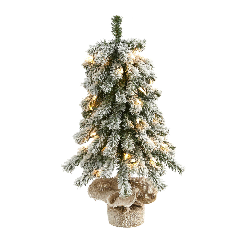2' Flocked Alpine Christmas Artificial Tree w/ 35 Lights, 92 Bendable Branches