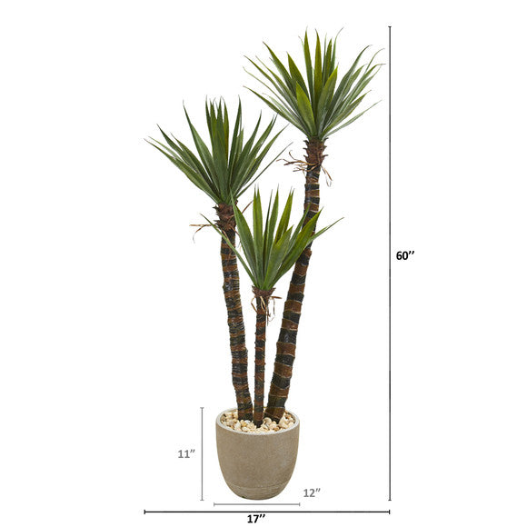 60" Yucca Artificial Tree in Sandstone Planter